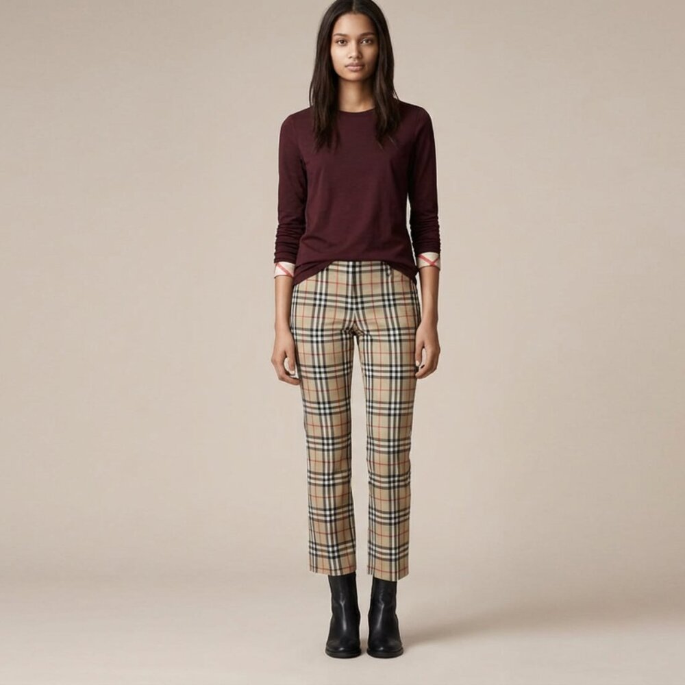Burberry High Rise Nova Check Plaid Cropped Pants